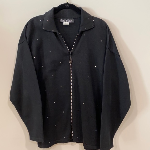 St. Clair Rhinestone Zipper Cardigan - Picture 1 of 12